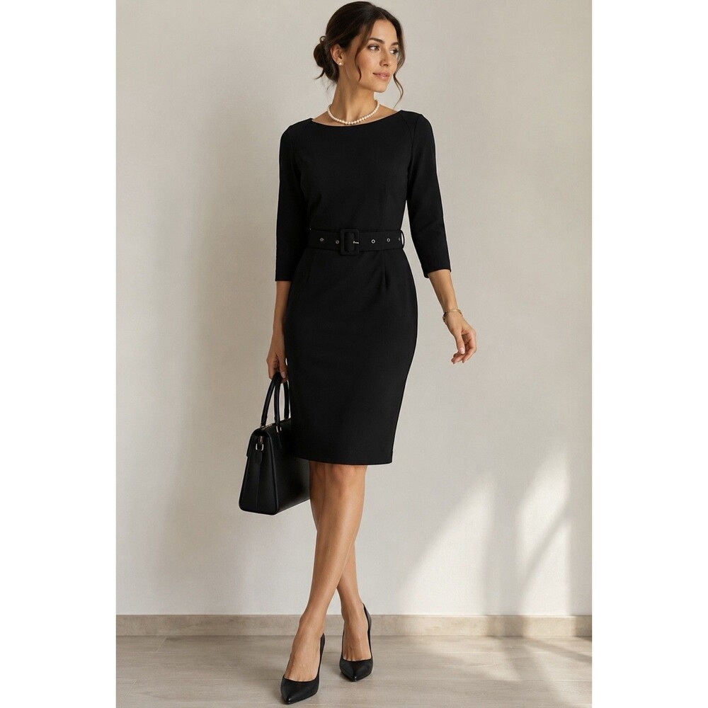 Cato East.1846 Fitted Black Dress with Belt Size 6 Elegant and Classic Style